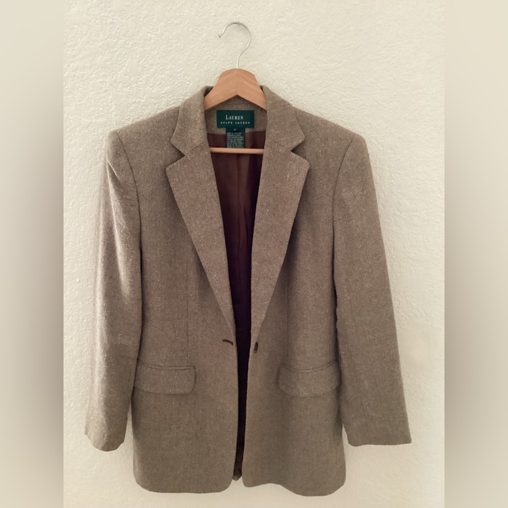 vintage Lauren Ralph Lauren Equestrian Blazer in brown wool silk tweed women’s